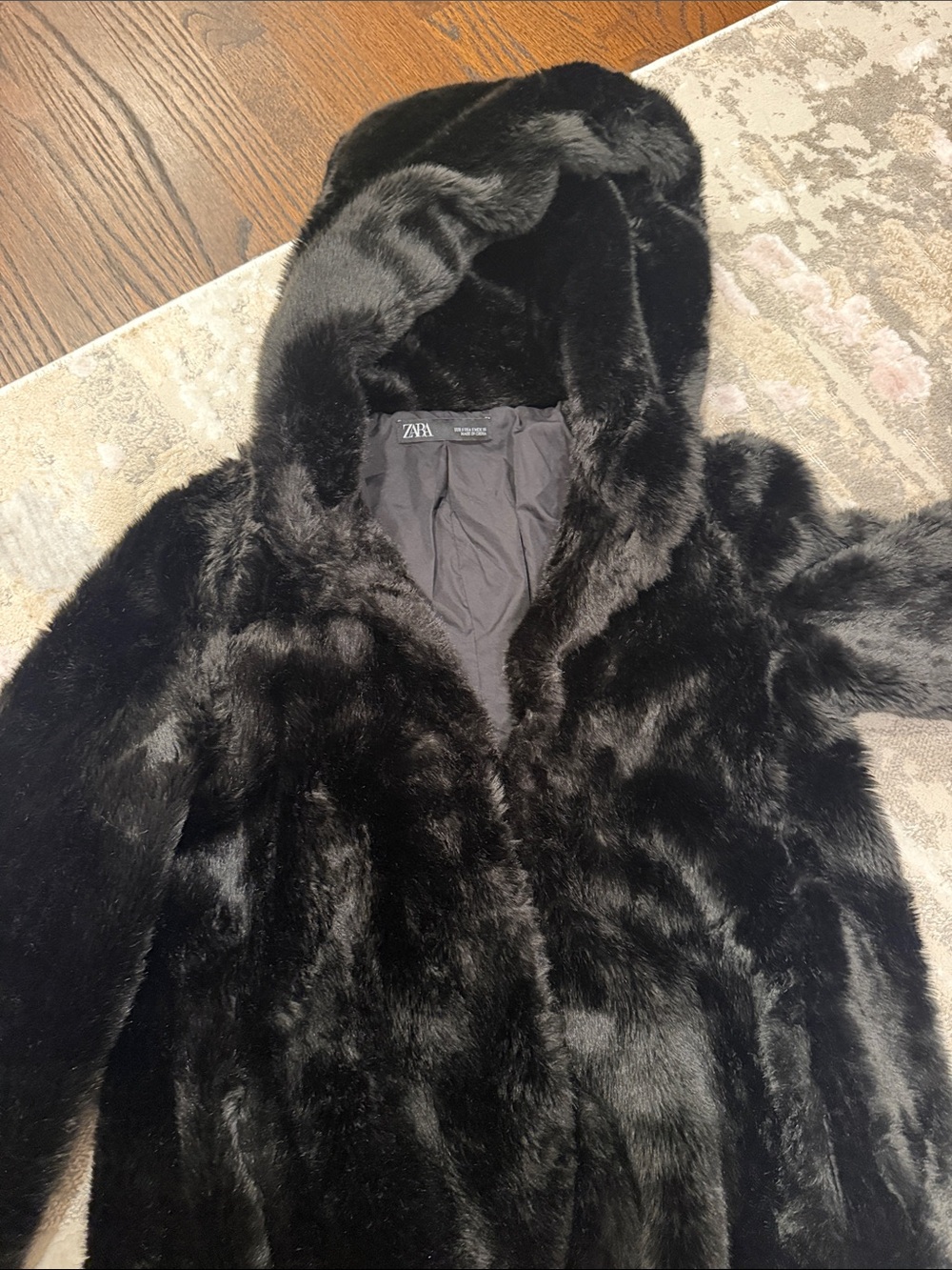 Zara Black Faux Fur Hooded Coat